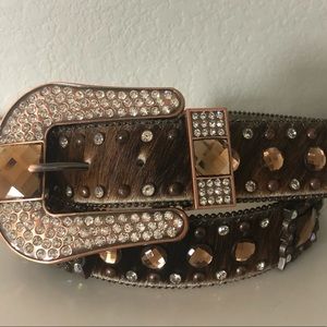 Nocona Cowhide Leather Crystal Belt